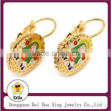 High Quality Religious Memorial Jewelry Stainless Steel Catholic Epoxy Mother Mary &Holy Child Baby Jesus Medallion Earrings