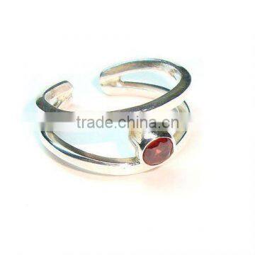 .925 Sterling Silver Garnet Stone Light Weight Fashion Ring