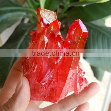 Red Coated Aqua Aura Crystal Cluster Titanium Aura Crystal Spirit Stones