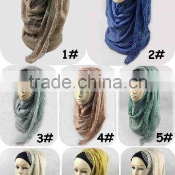 Wholesale Hot Infinity Cotton Hijab Scarf With Lace Around Muslim Pashmina photo-6