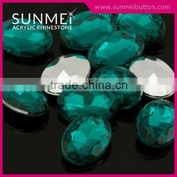 Emerald Green Oval Shape Point Back Acrylic Plastic Rhinestone Stone