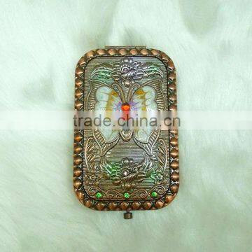 Vintage style butterfly pocket mirror with rhinestone