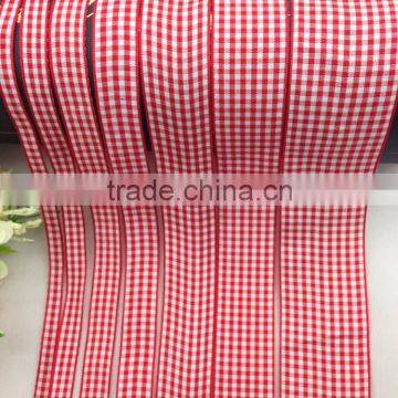 Factory Wholesale Cheap Customized New Style Polyamide Red And White Plaid Ribbon For Bow Hair Garment Accessories Material