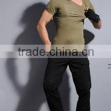 Plain dye Military slim fit short t shirt for men