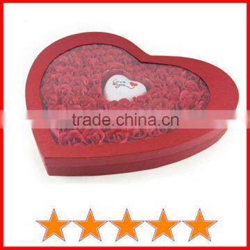 Classic 100pcs red rose flower soap with light in heart gift box/red soap rose flower
