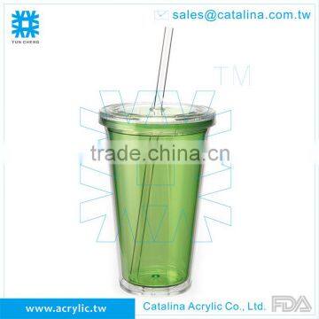 Double wall acrylic cup with straw