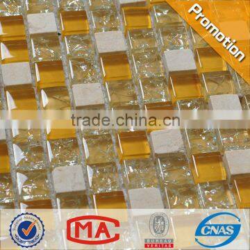 HF JY-Mx-GS02 clear cracked glass mosaic tiles glitter crystal glass mosaic tile golden select glass and stone mosaic wall tiles