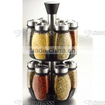 SINOGLASS 12 Jars GLASS Spice Rack Set