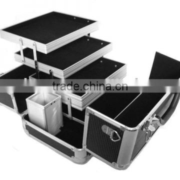 Black Aluminum Makeup Case, Cosmetic Train Travel Case