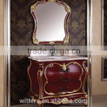 Floor mount antique bathroom vanity units/Red bronze antique bathroom cabinet with golden carving Cabinet WTS318