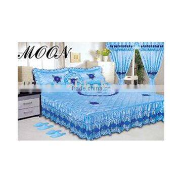 7pcs Satin Computer Embroidery Bedspread Set