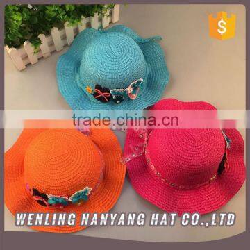 Pretty Girls Kids Straw Trim Beautiful Flower Decor Summer Hat Cap Baby Straw Hats