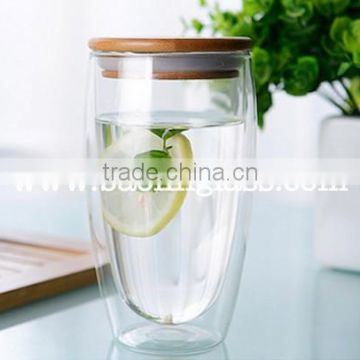 double borosilicate wall glass cup with bamboo lid