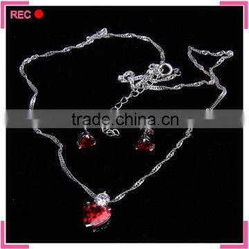 Heavy necklace set with Imitation ruby, heart pendant necklace jewelry set