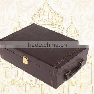 Chinese factories wholesale custom high-grade PU leather box 2 slot wine champagne, dark brown gift box