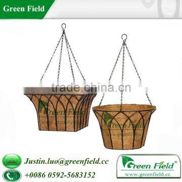 Green Field Metal Hanging Planter With Coco Liner