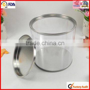 customed clear metal lid hot sale pvc round pet candy pails buckets