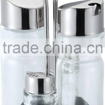 Glass & Stainless oil vinegar salt and pepper set