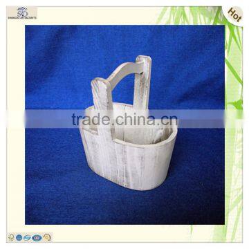 wholesale handmade gardening shabby finished decorative pine wooden bucket