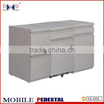 metal 3 drawers movable cabinet mobile pedestal accesssed handel