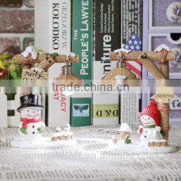 Resin Houses Decorated With Christmas Lights Snowman Lamp photo-3