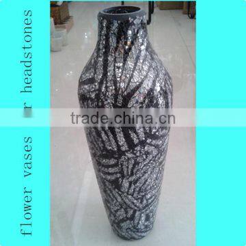 Leaf Patterns Fluted Design Modern Elegant Crackle Mosaic Antique Tall Black Glass Vases