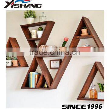 Triangle pine wood decorative wall shelf for home