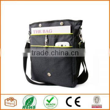 Unisex Messenger Bag and Backpack. Dark Grey Cotton Canvas With Green Details and Lining. Multiple Pockets photo-2