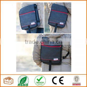 Unisex Messenger Bag and Backpack. Grey Wool-Polyester Mix With Red Details and Lining. Multiple Pockets photo-4