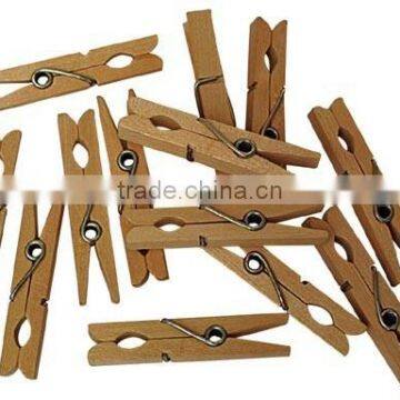 Mini Clothes Pins Plain Small Natural Color Wooden Craft Clip With Metal Spring 25mm photo-2
