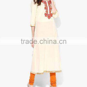 Latest Ladies Cotton Kurta Front 3/4Th Length Sleeve Printed Neck Designs Women Kutis HSD5498