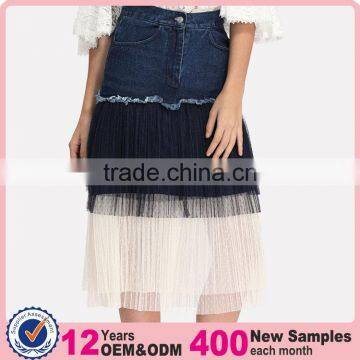 Domin women fashion jean denim skirts with mesh