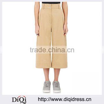 Customized Lady's Apparel Pleated-front Newest Beautiful Tan Cotton Twill Culottes(DQM030P)