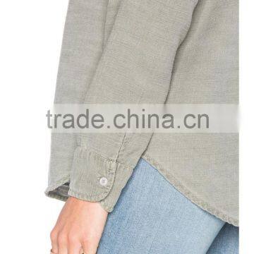 New Style Autumn Women Army Olive Grey Twill Shirt Factory Price photo-4