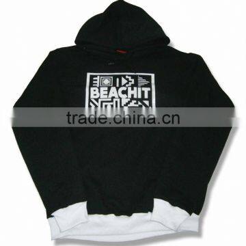 Top Quality Silk Screen Printed Black Fleece Hoody