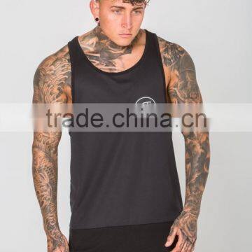 Black Reverse Mesh Detail Vest Men's Two Tone Paneled Tank Top Longline Deep Cut Tank Top