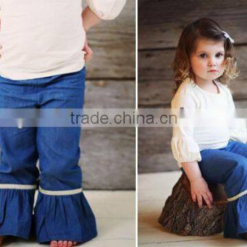 harem pants kids navy blue pants child girls vintage flared trousers wholesale ruffle pants 100% cotton kids trousers on sale