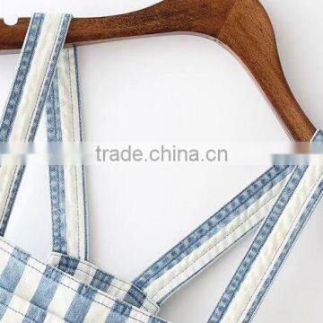 EY0456A Europe and America Women Blue and White Striped Cowboy Strap Dress