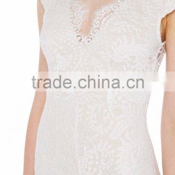 Sexy v Neck Cap Sleeve Cap Lace Dress for Lady photo-5