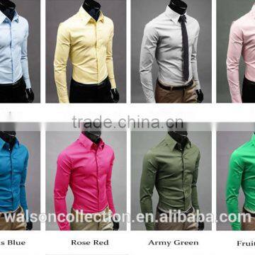 Wholesale Walson Luury Men Formal Shirt Long Sleeve Slim Fit Business Dress Shirts Solid Cotton Apparel photo-2