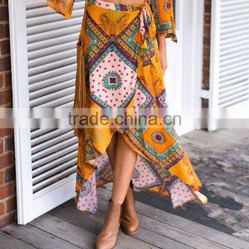 Walson 2017 Hot Selling American Style Printed Asymmetric Casual Midi Skirt photo-5