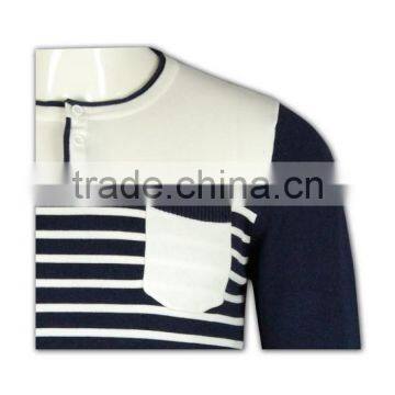 ISO9001/BSCI Manufature Navy Blue Teenager Striped Pattern Cardigan Sweater