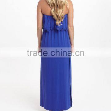 2016 New Maternity Dresses With Royal Blue Crochet-Trim Maternity Strapless Maxi Dress Women Clothing WD80817-23 photo-2
