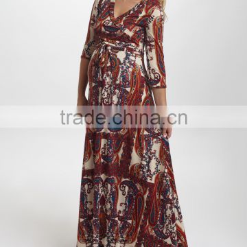 Newest Maternity Dresses With PinkBlush Burgundy Paisley Maternity Maxi Dress Women Wear WD80817-27