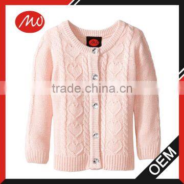 Girls pink jacquard wool thick cardigan sweater