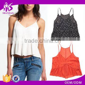 2016 Guangzhou Shandao Brand Name Bulk Wholesale Women Sexy Spaghetti Strap Loose White Chiffon Custom Crop Top