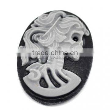 Gray Resin Halloween Skull Pattern Oval Cameo 25x18mm(1"x3/4"), sold per packet of 50