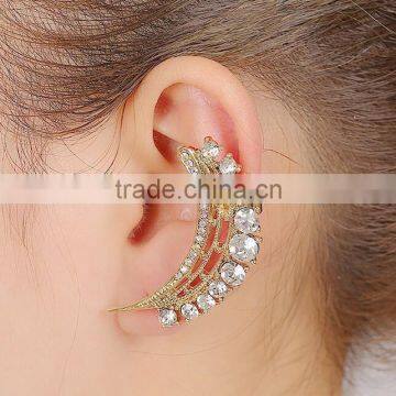 Moon Shape Earrings Cuff Rhinestone Crystal Metal Ear Wrap