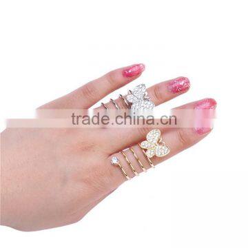 Gold&Silver-plated Rhinestone Butterfly Wrap Around Spiral Rings