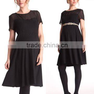 wholesale maternity clothes sheer shoulder maternity dress plain black short sleeve maternity clothes cheap